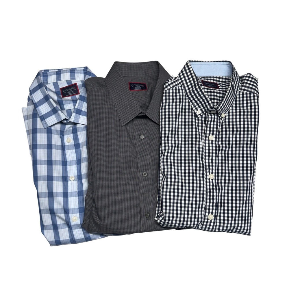 Untuckit Mens Long Sleeve Button Down Shirt Bundle 3 Pack Large Cotton Gingham
